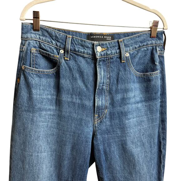 Veronica Beard Blue Denim Keane Raw Long Straight Leg Split Hem High Rise Size30 - Picture 7 of 12
